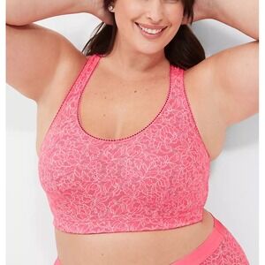 Cacique Women's‎ Sz 22/24 Pink Stretch Lace Crossback Adjustable Straps Bralette